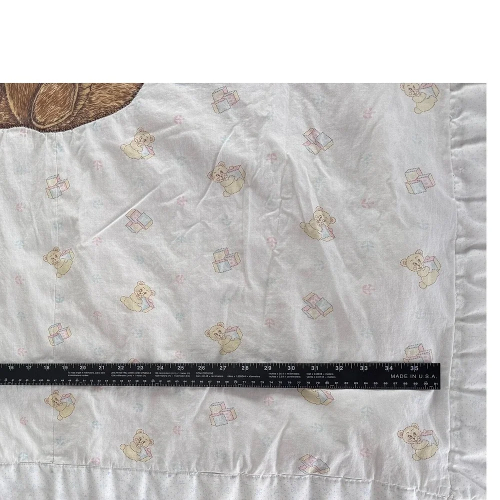 Custom Made Baby Quilt Teddy Bear‎ Red Bow Ruffles Handmade USA